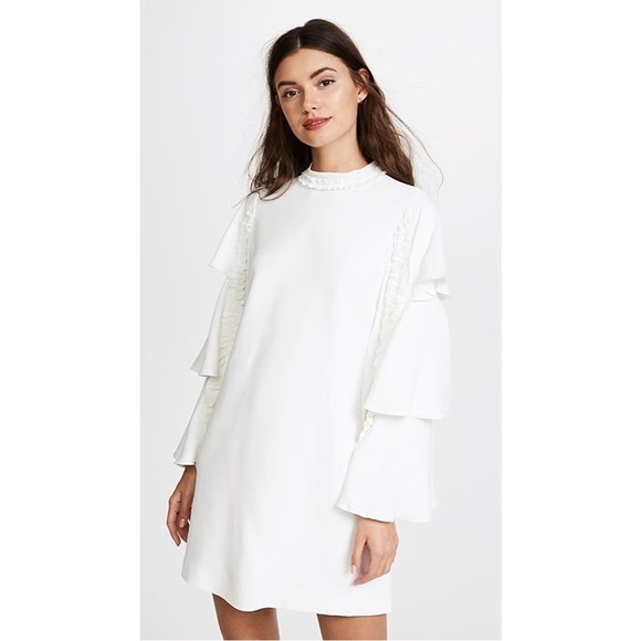 White Long Ruffle Sleeve Mini Size Casual Maxi Dress small lace bridal baptism - Picture 1 of 12